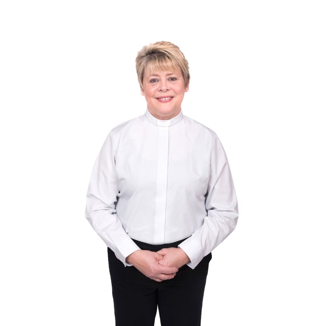 Chemise de Clergé pour Femmes - Col à Patte Manches Longues (18, Gris Argenté)