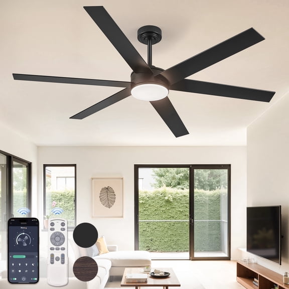 Zardon Ceiling Fans, 60in Ceiling Fans with Light and Remote Control, 6 Speeds Reversible, 3-Color Dimmable, for Indoor, Black