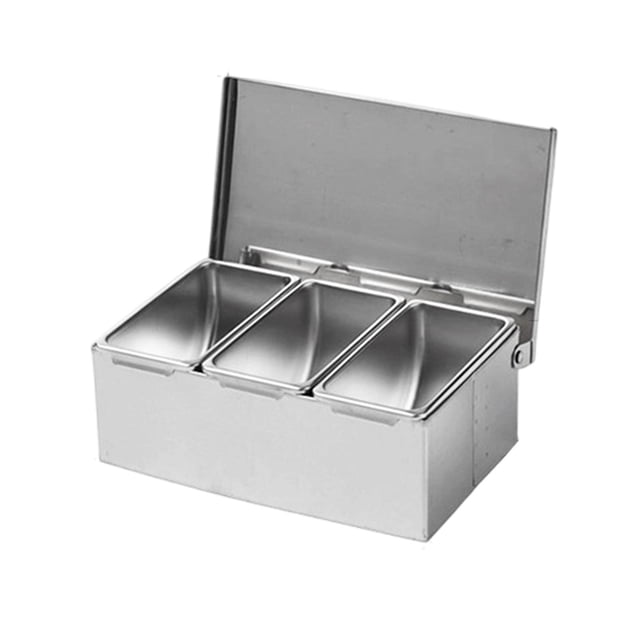 Tarros de condimentos de acero inoxidable, caja de condimentos multifuncional 3 cuadrículas