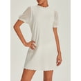 thumbnail image 6 of Caoirhny Women Summer Mini Casual Dress White Short Puff Sleeve Crewneck Ruffle Hem Dress, 6 of 9