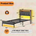 thumbnail image 4 of Satifur Twin Bed Frame with Upholstered Storage Headboard, Metal Platform Bed Station with Charging Station & LED, Noise-Free.No Box Spring Needed, 4 of 8