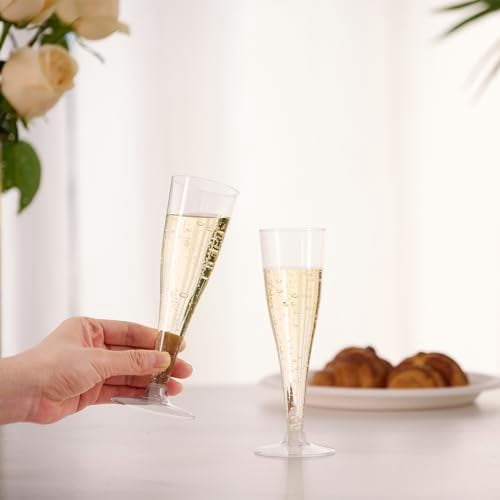 50 Pack Plastic Champagne Flutes Disposable 4.5 oz Clear Plastic Champagne Glasses Suitable for Wedding, Thanksgiving Day, Christmas