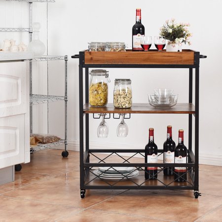 3 Tier Rolling Kitchen Trolley Island Cart Serving Dining Storage