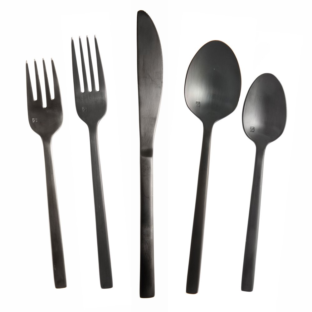 Fortessa Arezzo Brushed Black 18/10 Stainless Flatware 5 Piece Place