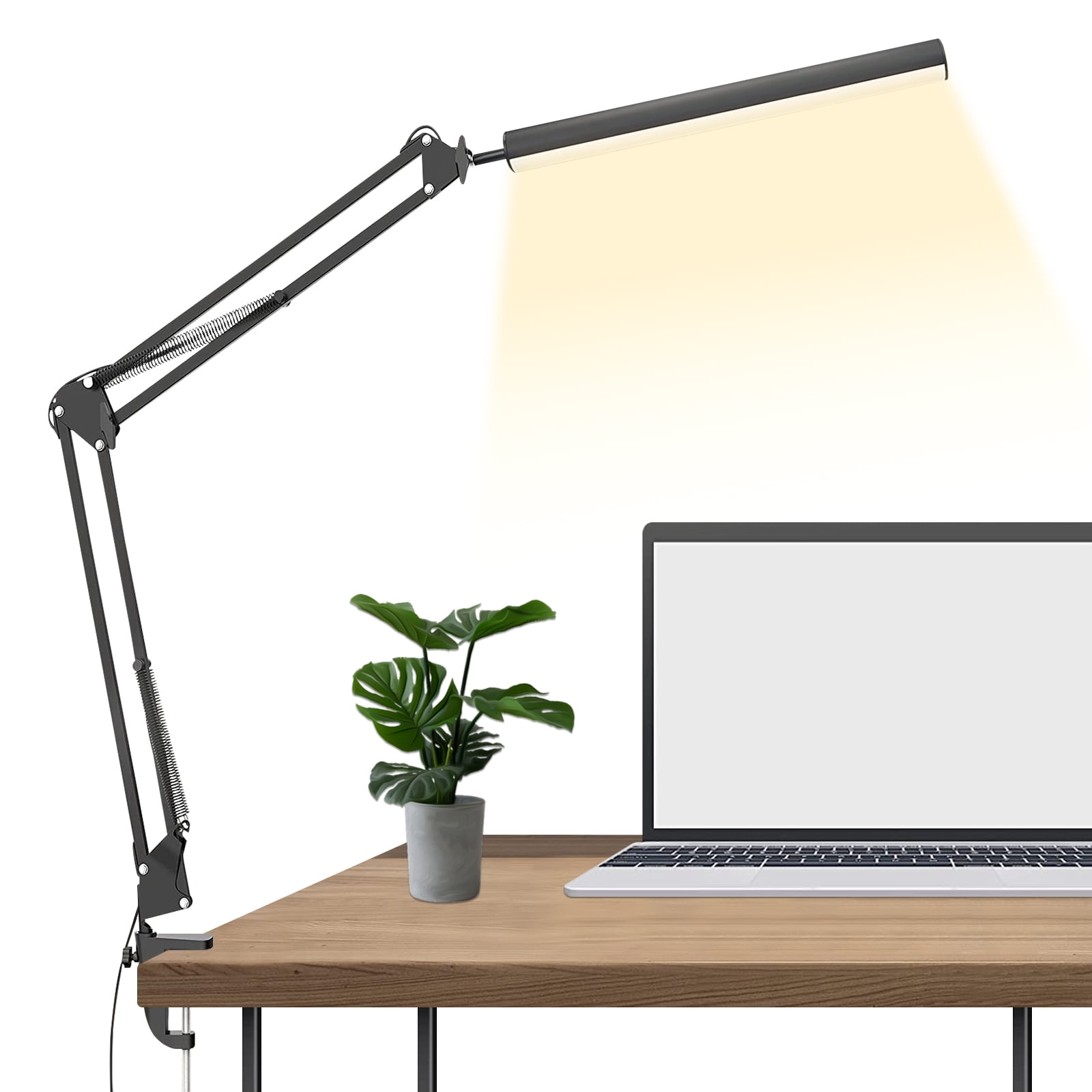 LED Desk Lamp with Clamp, 3 Color Modes, 10 Brightness Levels, Eye Caring Table Light with Swing Arm, Dimmable Desk Lamp with Memory Function for Home Office