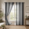thumbnail image 4 of OVZME Black Ombre Print Crushed Sheer Curtains 84 Inch 2 Panels, Light Filtering Window Drapes for Living Room Bedroom, Rod Pocket, Each 42Wx84L Inch, 4 of 5