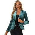 thumbnail image 1 of Chaqueta de terciopelo de oficina frontal con botón de solapa con muesca vintage para mujer Gris Azul Oscuro L, 1 of 6