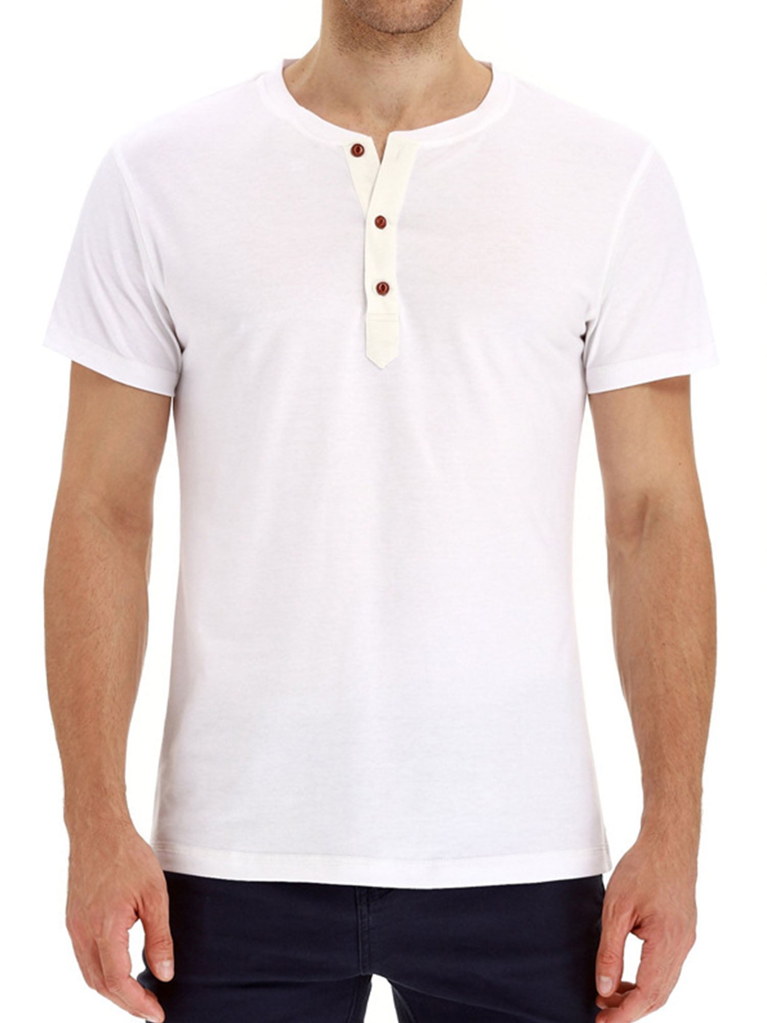 ainr Mens Basic Short Sleeve Button Up Henley T-shirt Top 