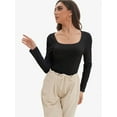 thumbnail image 3 of Womens Long Sleeve Scoop Neck Ribbed Knit Fitted Casual Tops Tee Slim Basic Shirts, 3 of 6