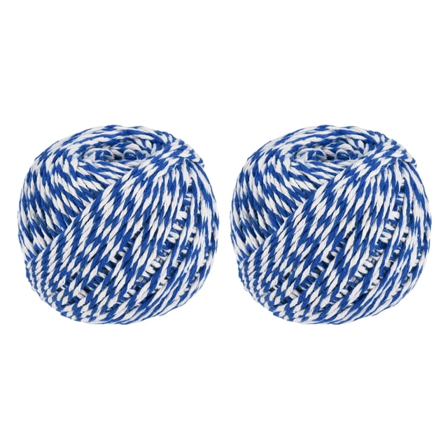 Cordel Embalaje Cuerda Envoltura Algodón Cordel 75M/82 Yarda Azul y Blanco Cuerda para Regalo Envoltura, Navidad Cordel, Paquete de 2
