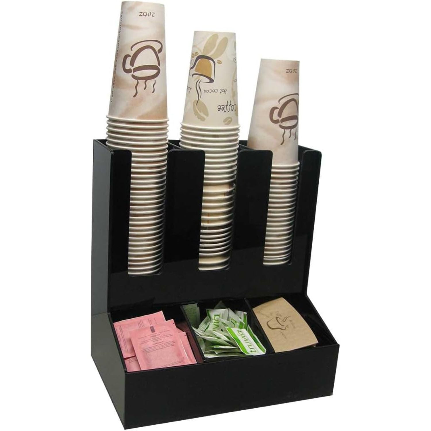 3 Wide Condiment and Coffee Cup and Lid Dispenser Stirrer, Sugar Cup