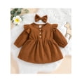 thumbnail image 2 of Spring Toddler Baby Girls Corduroy Dress Cute Newborn Kids Ruffle Long Sleeves Cotton Dress With Bow Headband Clothes, 2 of 9