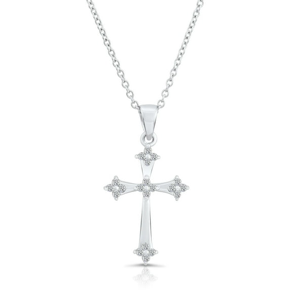 Tilo Sterling Silver Cubic Zirconia Cross Charm Religious Pendant Necklace, 16''