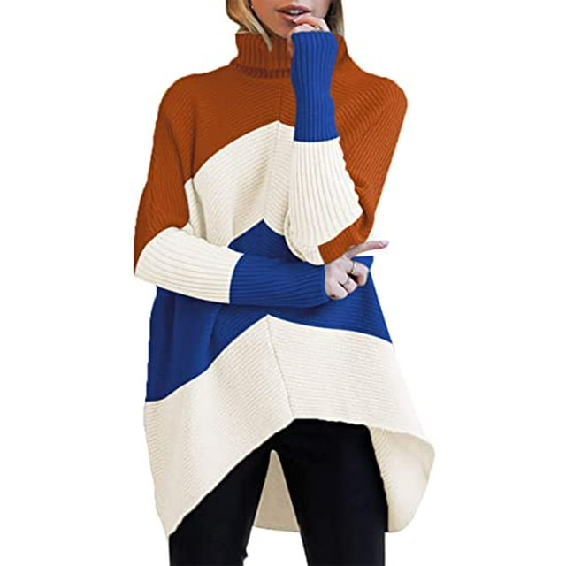 Womens Turtleneck Long Batwing Sleeve Asymmetric Hem Casual Pullover Sweater Knit Tops