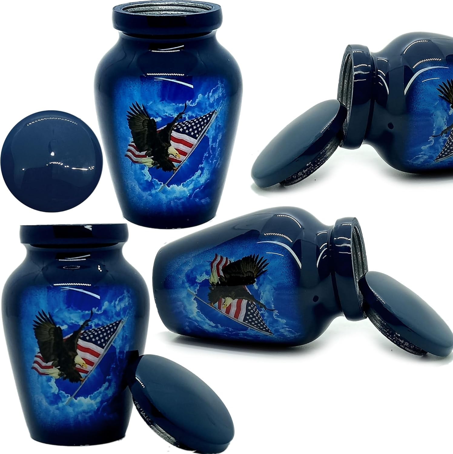 UR Keepsake Urn Set of 4- Fly American Eagle with USA Flag Keepsake Cremation Urn for Human Ashes with Velvet Box & 4 Velvet Bag-Mini Keepsake Urn - Affordable Keepsake Urn (3 cu.in x 4pcs) (3)