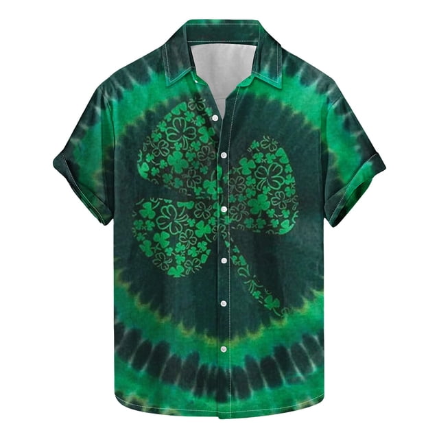 Blusa y camisa de manga corta con cuello vuelto para hombre, blusa de moda para el Día de San Patricio con estampado de manga corta y solapa.