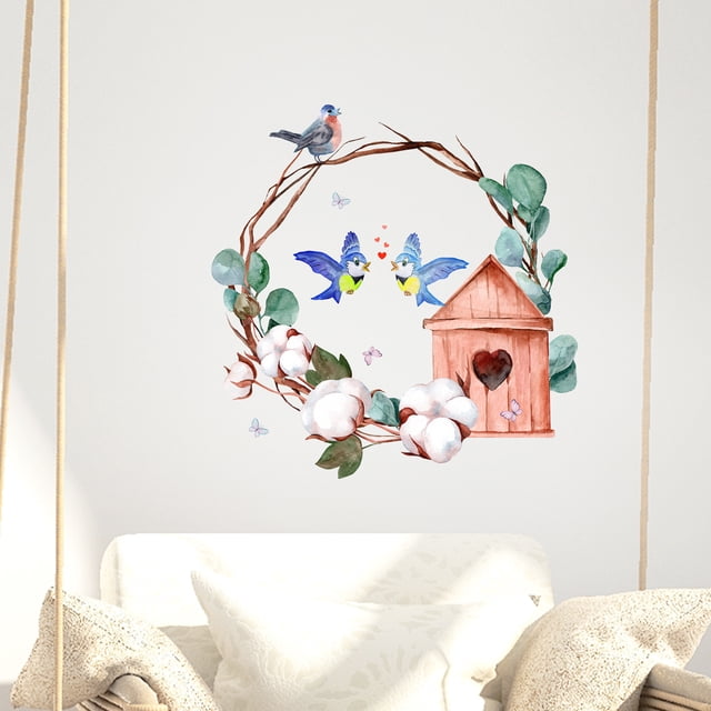 Adhesivos de pared Creative Birdcage Love Birds Cotton F PVC