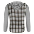 thumbnail image 3 of Wrtxtat Men's Flannel Hoodie Shirts Lightweight Casual Button Down Splicing Plaid Shirt Jackets for Men Long Sleeve Stylish Drawstring Hooded Tops with Pocket Gray M, 3 of 5