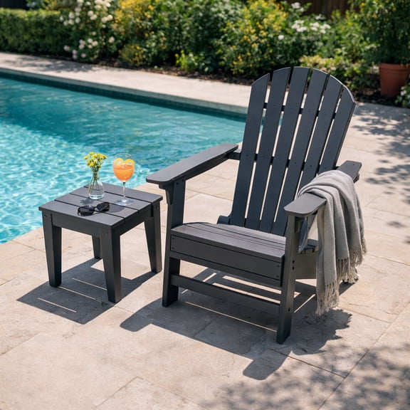 Outdoor Adirondack Chair Set, HDPE Leisure Line Adirondack Chair with Table All Weather Fire Pit Chair Suitable for Patio Lawn Gardens Terraces Poolside (Gray)