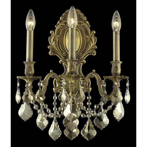 Monarch 3 light French Gold Wall Sconce Golden Teak (Smoky) Royal Cut Crystal