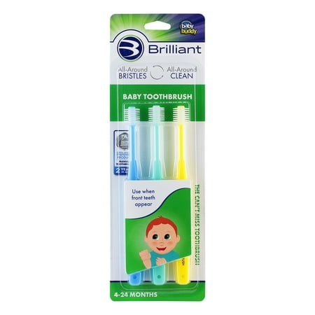 UPC: 0047414935719 | Brilliant Baby Toothbrush 4-24 Months Round Head Soft Bristles Blue-Mint-Yellow 3 Pack