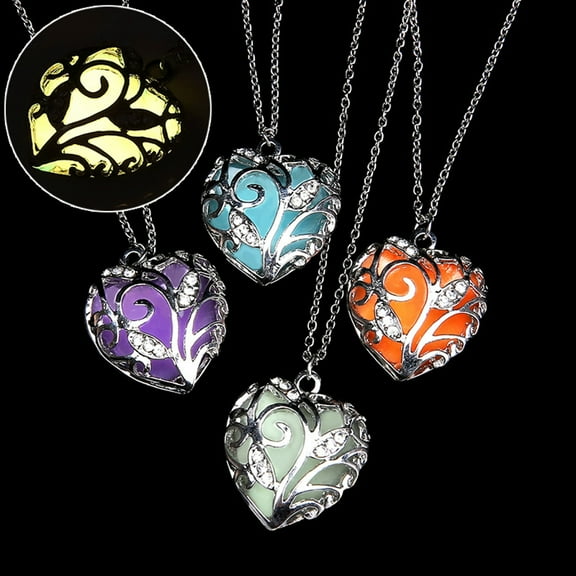 AYYUFE 6PCS Women Hollow Out Heart Rhinestone Pendant Luminous Chain Necklace Gift,Green