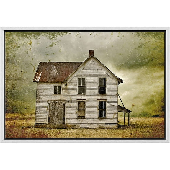 wall26 Framed Canvas Print Wall Art Dilapidated Grunge Farmhouse in Field Nature Wilderness Photography Realism Chic Scenic Colorful Rustic Ultra for Living Room, Bedroom, Office - 24"x36"