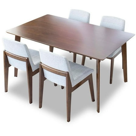Pemberly Row Solid Wood Walnut Dining Room & Kitchen Table and 4 Chairs Set