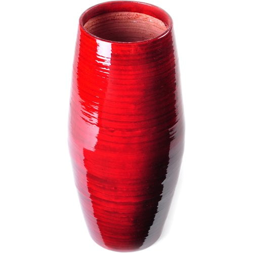 Lerman Décor's 12" Red Spun bamboo decorative vase