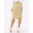 thumbnail image 4 of DARING DIVA Women's Elegant Front Slit Stretch A-Line Denim Skirts XS Light Khaki, 4 of 6
