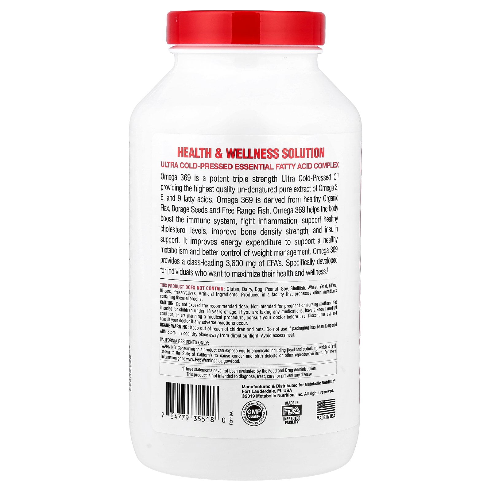 Metabolic Nutrition Omega 369™, 180 Softgels (1,200 mg per Softgel)