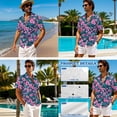 thumbnail image 4 of Xixirimido Pink Hibiscus Palm Leaf Print Couples Matching Vacation Outfits Men's Breathable Short Sleeve Shirt & Women's Irregular Hem Dress Coordinated Summer Wear for Dating, 3XL, 4 of 7