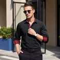 thumbnail image 3 of Mens Black Dress Shirts Long Sleeve Casual Regular Fit Shirt with Paisley Contrast and Pocket, 3 of 9