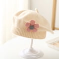 thumbnail image 6 of Girls Winter Hat Flower Decor Knitted Elastic Anti-slip Children Painter Cap Photo Prop Daily Outdoor Travel School Shopping Headwear, 6 of 8