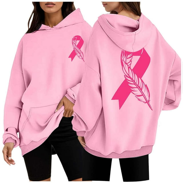 Sweat à Capuche pour Femmes Mode Hiver Imprimé Cancer Rouge