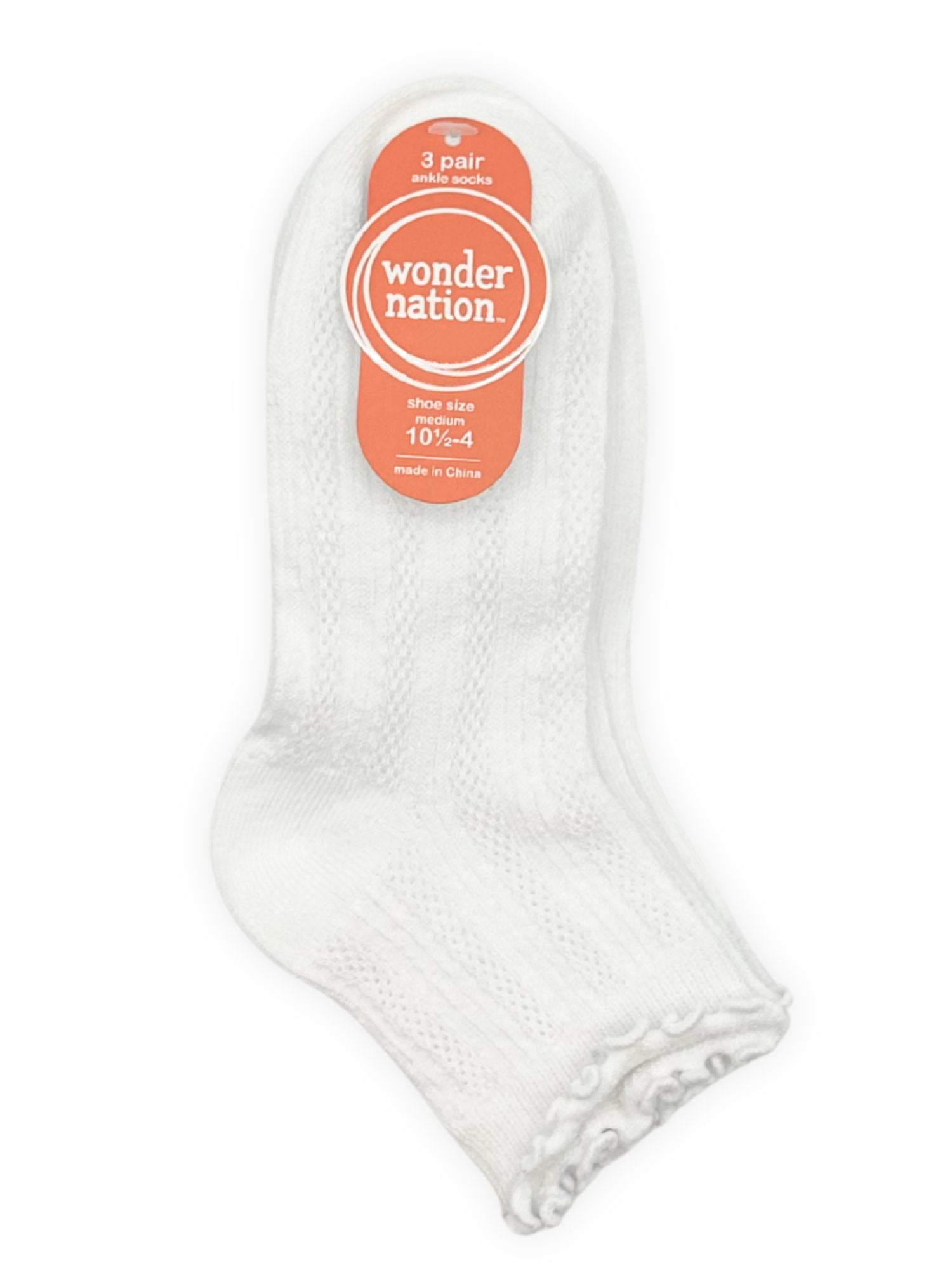 Wonder Nation Girls' Textured Lettuce Edge Ankle Socks, 3-Pack, Sizes S-L