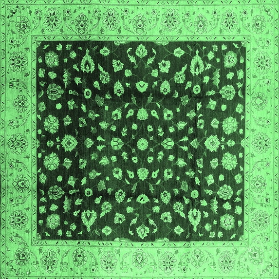 Ahgly Company Indoor Square Oriental Emerald Green Industrial Area Rugs, 7' Square