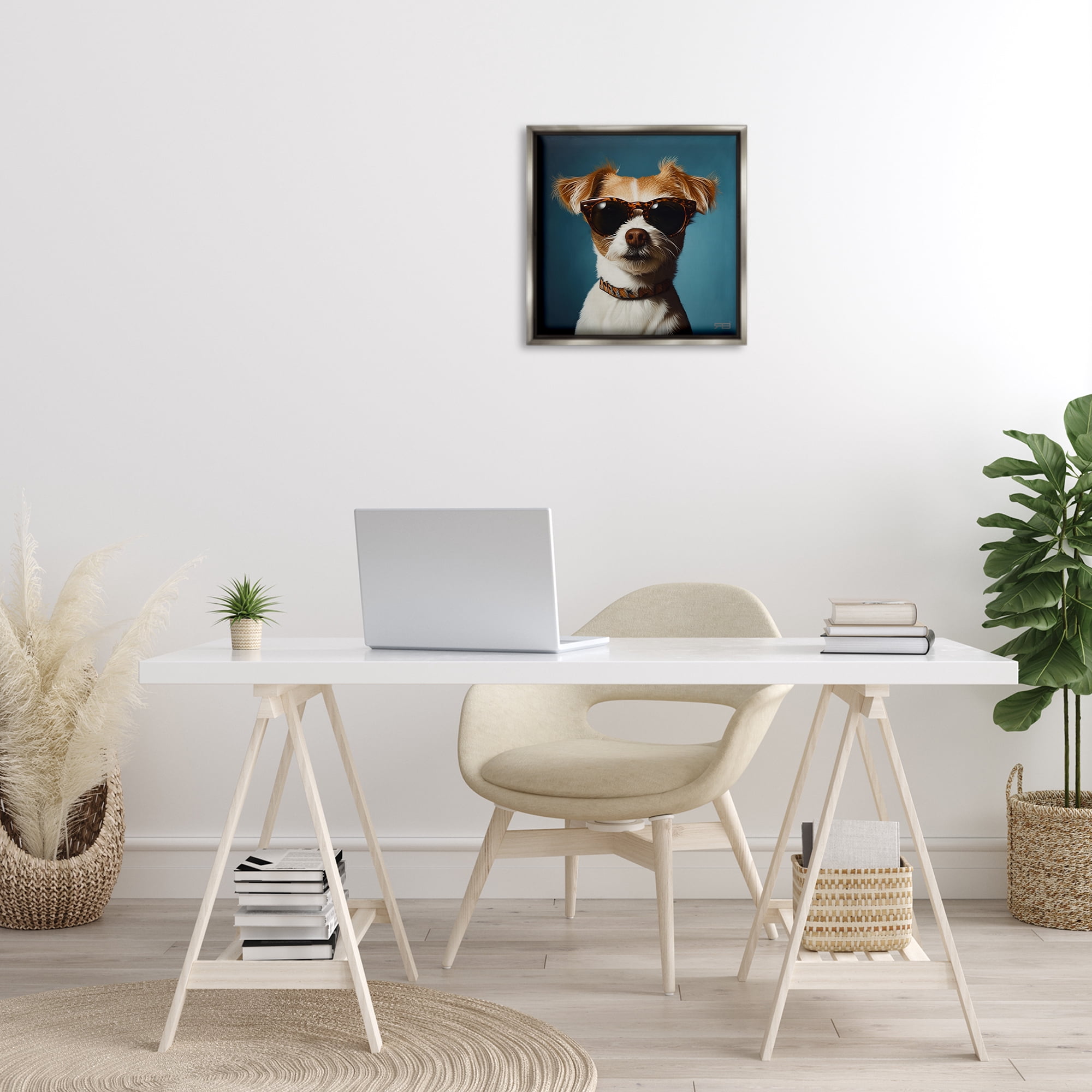 Stupell Industries Cool Dog on Blue Animals & Insects Painting Gray Floater Framed Canvas Art Print Wall Art, 18 x 18