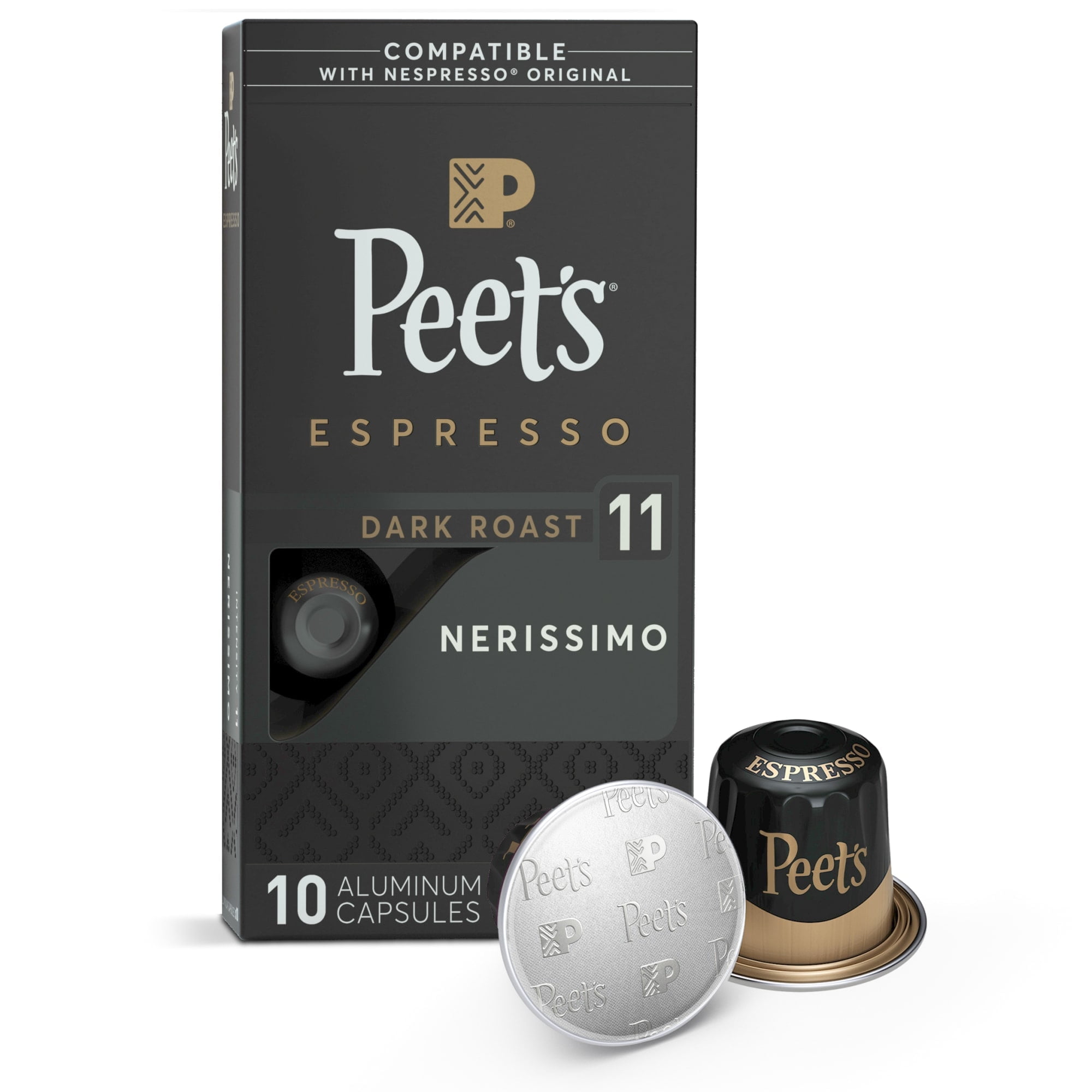 Peet's Coffee Nerissimo Premium Dark Roast Intensity 11 Espresso Coffee Pods, 10 Count
