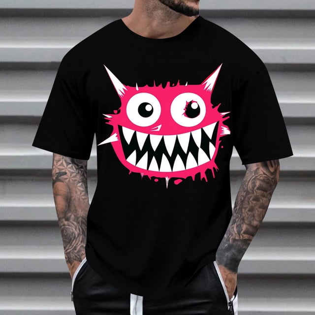Blusas y camisas de manga corta con cuello redondo para hombre, blusas casuales de verano a la moda con cuello redondo y estampado para hombre.