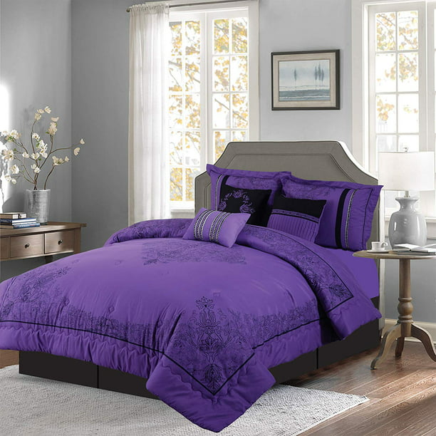Piece Comforter Set Over Sized Bed, Purple And Black King Size Bedding Sets