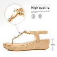 thumbnail image 3 of Pmoiste Women's Platform Sandals Summer Flip Flop Rhinstone Elastic Strap Comfortable Wedge Shoes Nude 10, 3 of 5