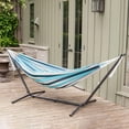 thumbnail image 2 of Vivere Double Sunbrella Hammock with Steel Stand, Portable Outdoor Lounge, Token Surfside, 2 of 7