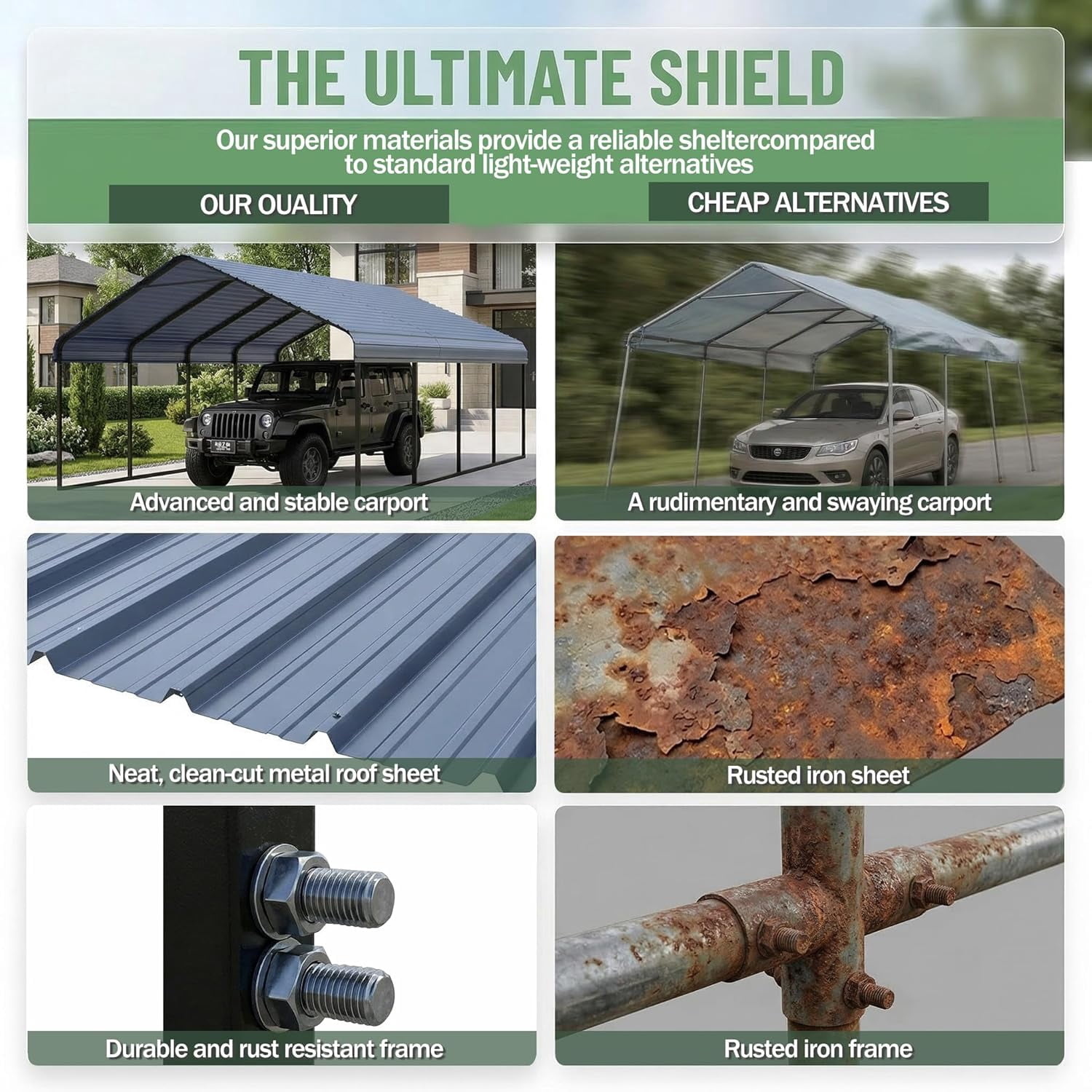 Heavy Duty 10x20 ft Metal Carport Kit - Aluminum & Steel Frame Lean-to Shelter for RV, Boat or 1 Cars, Outdoor Garage Canopy Cover
