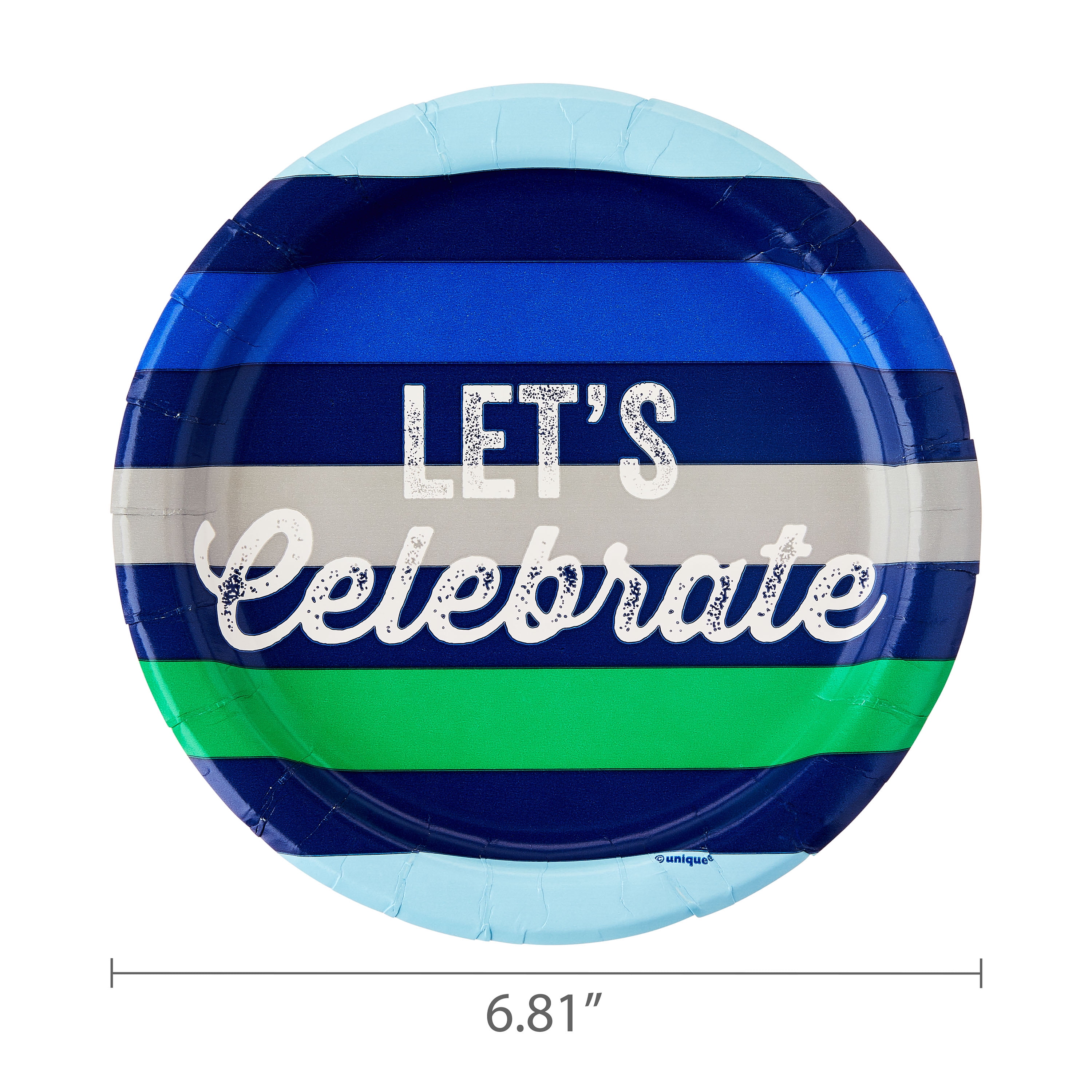 (6 pack) Stripe Let's Celebrate Disposable Paper Plates, 7", Blue/Green, 10 Count, by Way To Celebrate