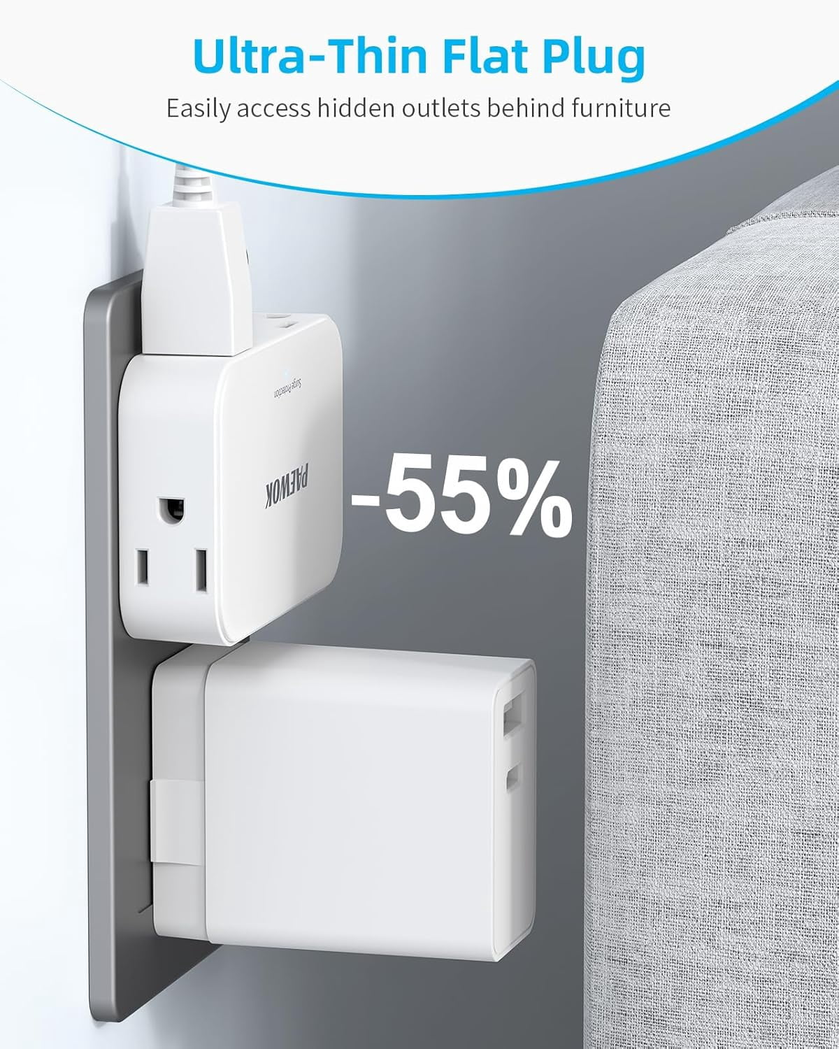 RGHJAR-Outlet Extender with 360° Rotating Plug, 4 AC Multi Plug Wall Outlets Splitter, Small Flat Wall Plug Adapter Power Strip for Home Apartment Dorm Travel Essentials, 2 Pack (8AC)