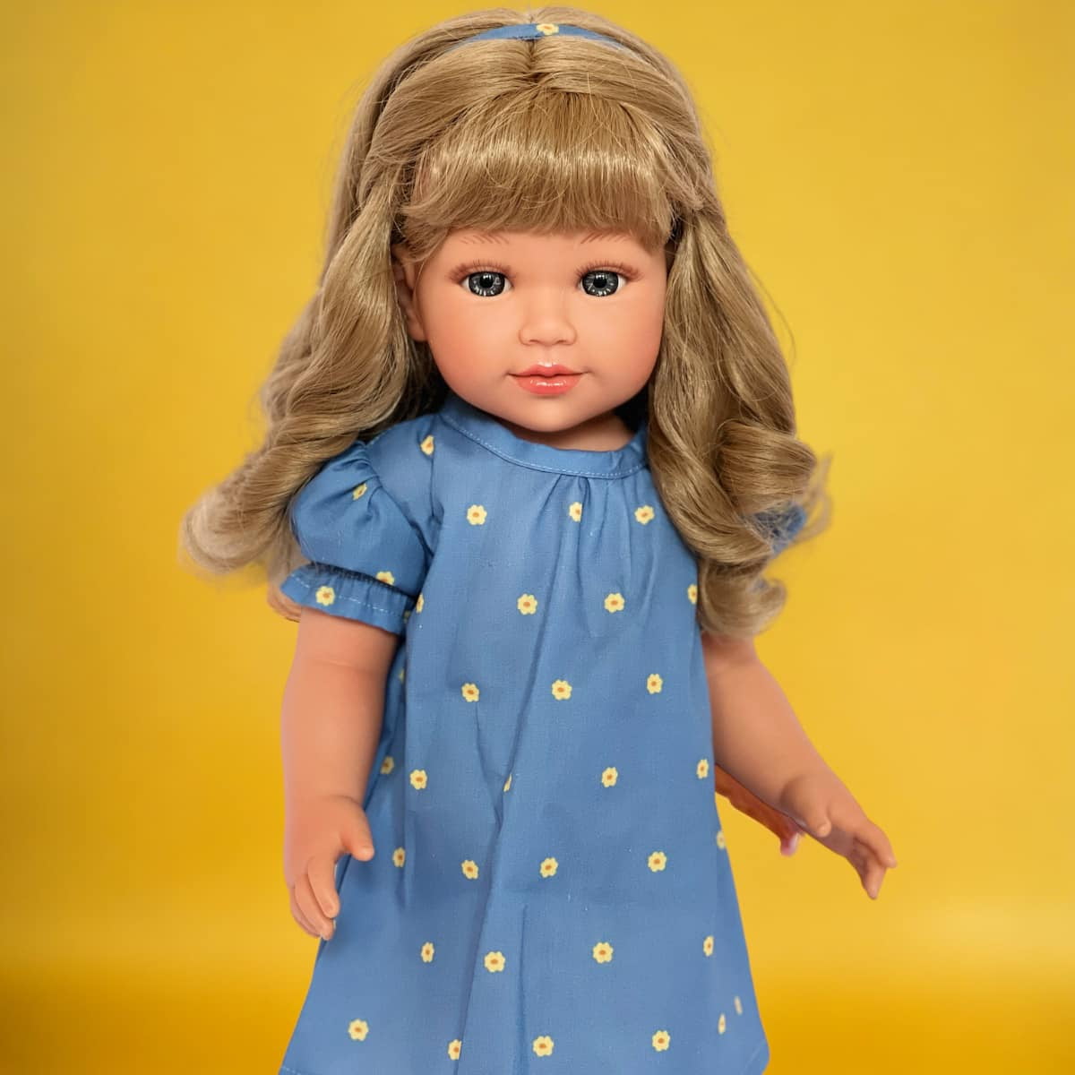 Blue Sunshine and Sunflowers Dress with Headband Fits 18 Inch Girl