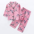 thumbnail image 2 of Odeerbi 1-8 Years Toddler Boys Girls Satin Pajamas Notched Lapel Long Sleeve Shirt Pants Set Soft Loungewear Cute Print Sleepwear Two-piece Pajama Sets Toddler Boys Girls Clothes, 2 of 9