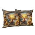thumbnail image 3 of Ambesonne Rustic Throw Pillow Cover Pack of 2, Sunset Rooster Sunflowers, 2 Pcs-36"x16", Earth Yellow and Caramel, 3 of 5