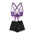 thumbnail image 6 of PWPSG Crisscross Twist High Waisted Shorts Two Piece Swimsuit Waist Cinching Shaping for Poolside Wear Purple M, 6 of 6